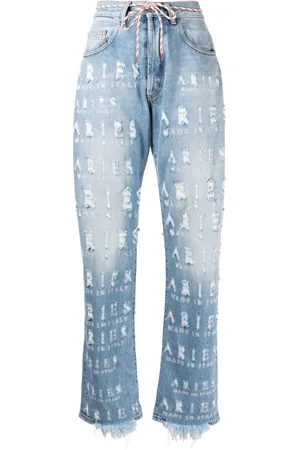ARIES Jeans med slitageeffekt og logobogstaver