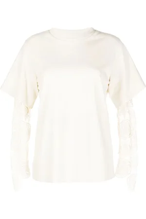 GOEN.J T-shirt med rund hals og blondeærmer