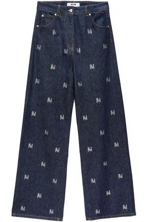 Msgm Jeans med rhinsten-logo og brede ben