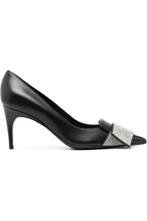 Sergio Rossi 80mm læderpumps med krystaludsmykning