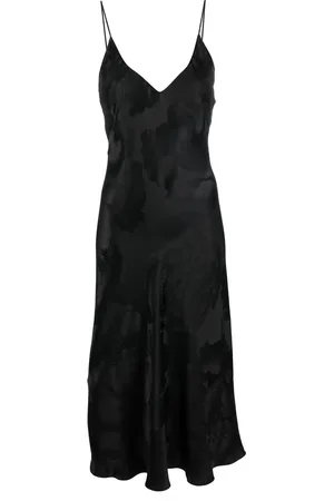 CARINE GILSON Mellemlang slip-kjole i silke med jacquard-tryk