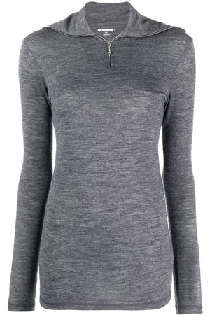 Jil Sander Striktop med rullekrave og logotryk