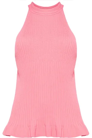 SEMICOUTURE Ribstrikket cropped top med halterneck