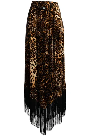 Roberto Cavalli Leopardmønstret ruchet nederdel i silke