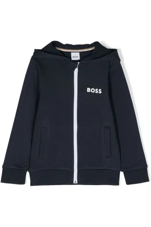 HUGO BOSS Hættetrøje med logotryk og lynlås