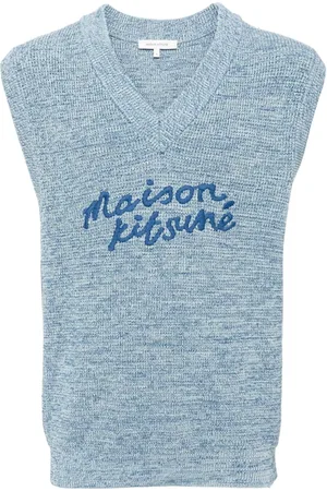 Maison Kitsuné Vest med broderet logo og V-hals