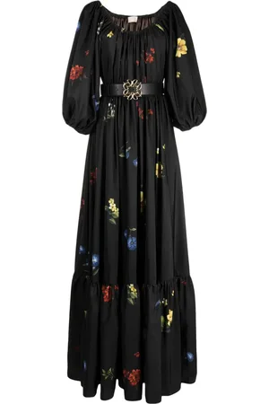 Elie saab Lang satinkjole med blomstertryk
