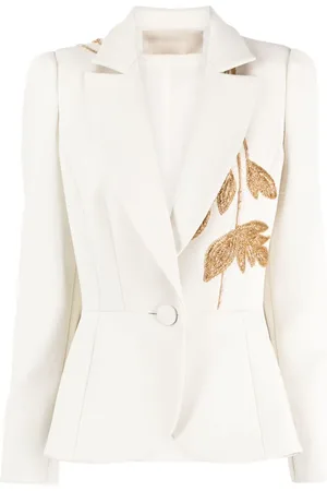 Elie saab Blazer med metallisk blad-broderi