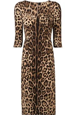 Dolce & Gabbana Faconsyet kjole med leopardtryk