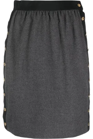 CHANEL 1990s button-embellished wool skirt