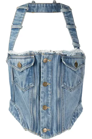 MONSE Forvasket korset-top i denim med halterneck