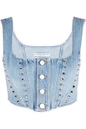 Alessandra Rich Bustier-top i denim med nitteudsmykning