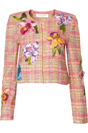 Carolina Herrera Tweedjakke med blomsterbroderi