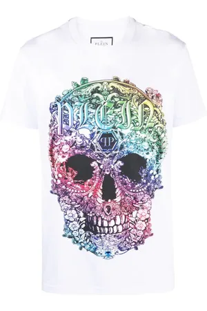 Philipp Plein Kortærmet T-shirt med baroktryk og dødningehoved