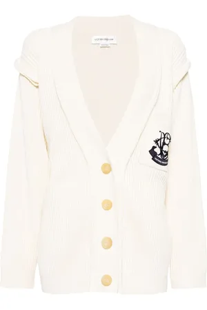 Victoria Beckham Ribstrikket cardigan med broderet logo