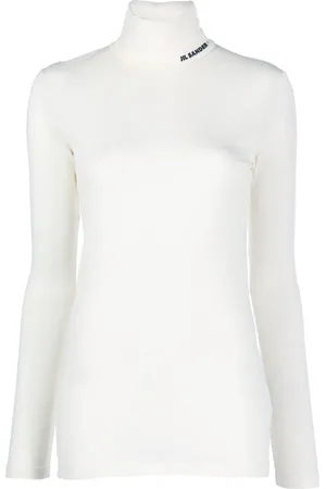 Jil Sander Top med rullekrave og logotryk