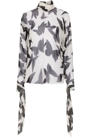 Saint Laurent Flæsebluse i silke med sommerfugletryk