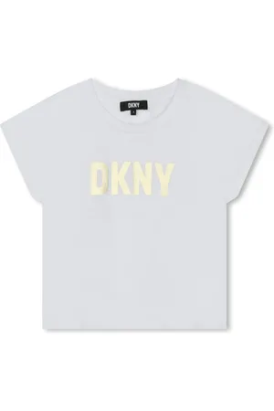 DKNY T-shirt i økologisk bomuld med metallisk logotryk