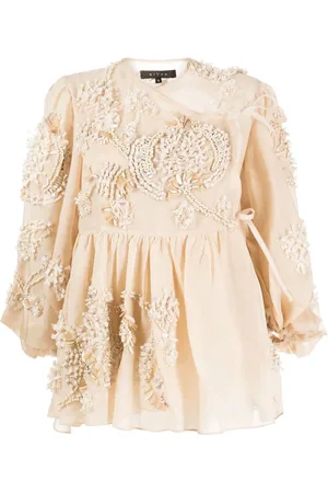 BIYAN Bluse i silke med blomsterbroderi