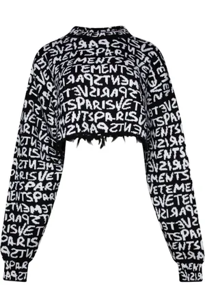 Vetements Intarsiastrikket trøje i merinould med graffiti-logo
