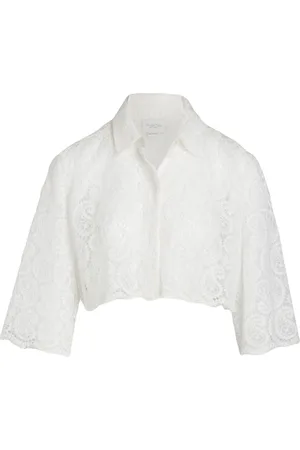 Giambattista Valli Cropped bluse i macramé med paisleytryk