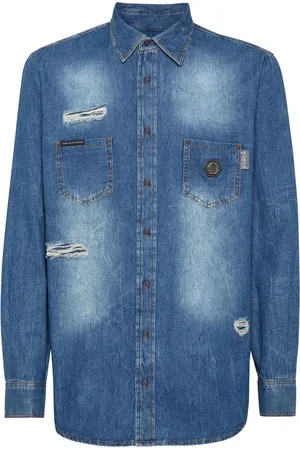 Philipp Plein Denimskjorte med slitageeffekt