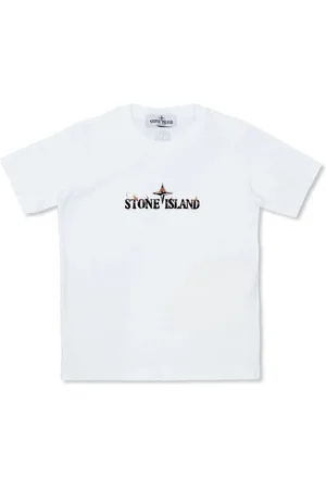 Stone Island T-shirt i bomuld med slitageeffekt og logotryk