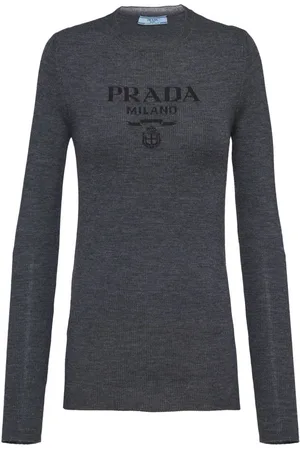 Prada Intarsia-strikket uldtrøje med logo