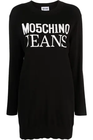 Moschino Kort intarsiastrikket kjole med logo