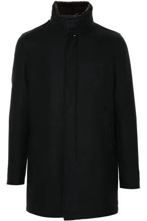 HERNO Frakke i twill med imiteret pelskrave