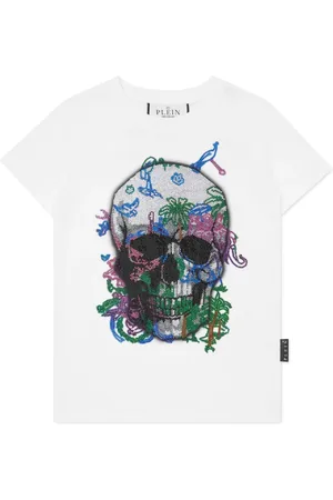 Philipp Plein T-shirt med krystaludsmykning og dødningehoved