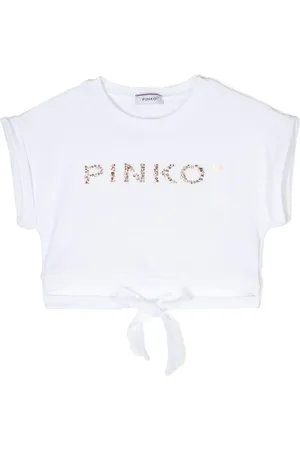 Pinko Cropped T-shirt med krystaludsmykning og logo