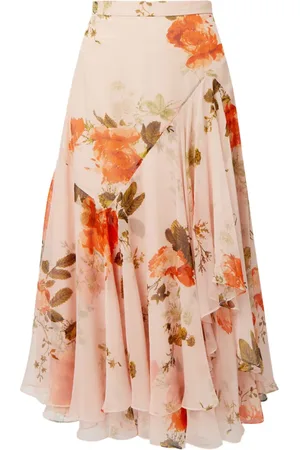 Erdem Asymmetrisk mellemlang nederdel med blomstertryk