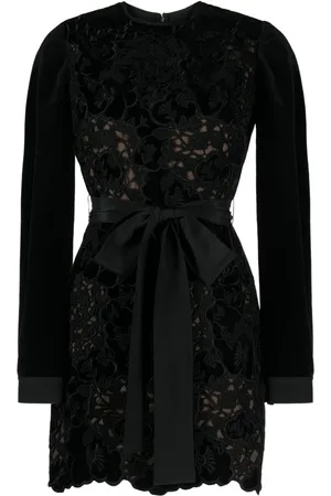 Elie saab Kjole i velour med blomstret blonder