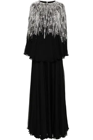 Dina Melwani Bluse i chiffon med krystaludsmykning