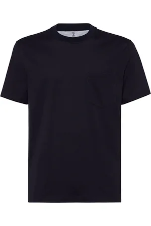 Brunello Cucinelli T-shirt med rund hals og mærke på lommen