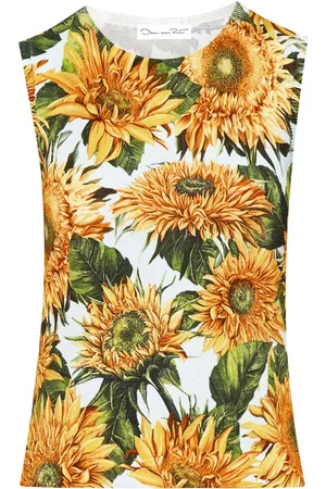 Oscar de la Renta Tanktop med rund hals og blomstret tryk
