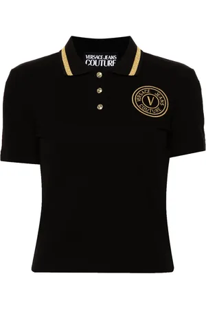 VERSACE Polo i piqué med V-emblem