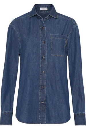 Brunello Cucinelli Skjorte i denim med Monili-detalje og knapper