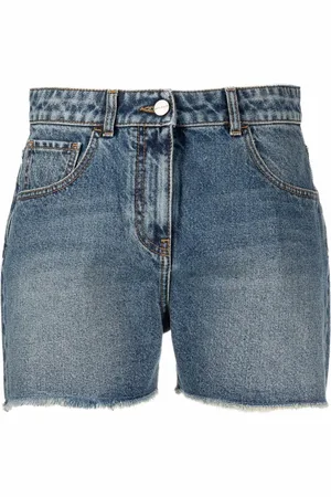 Palm Angels Denimshorts med palmetræ-broderi og frynser