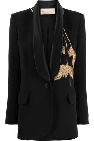 Elie saab Blazer med metallisk blad-broderi