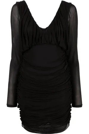 Saint Laurent Kort draperet kjole med V-hals