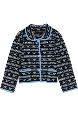 Emporio Armani Strikket jakke i tweed med hætte og logo