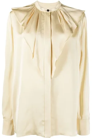 Jil Sander Satin bluse med flæset stolpelukning