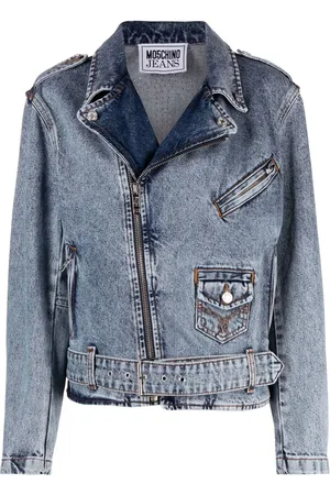 Moschino Krystaludsmykket bikerjakke i denim