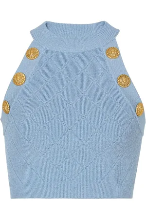 Balmain Cropped strikket top med seks knapper