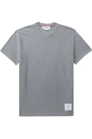 Thom Browne Klassisk lysegrå T-shirt i pique med sideindlæg og 4-Bar-detalje