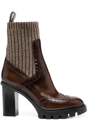 santoni Brogue strømpe-støvler med mellemhøj hæl