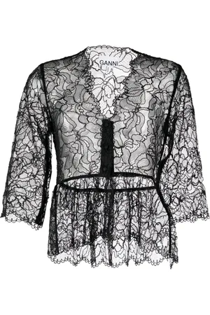Ganni Cropped top med blomstret blonde