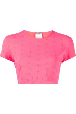 CHANEL Cropped T-shirt med broderet CC-logo fra 1997